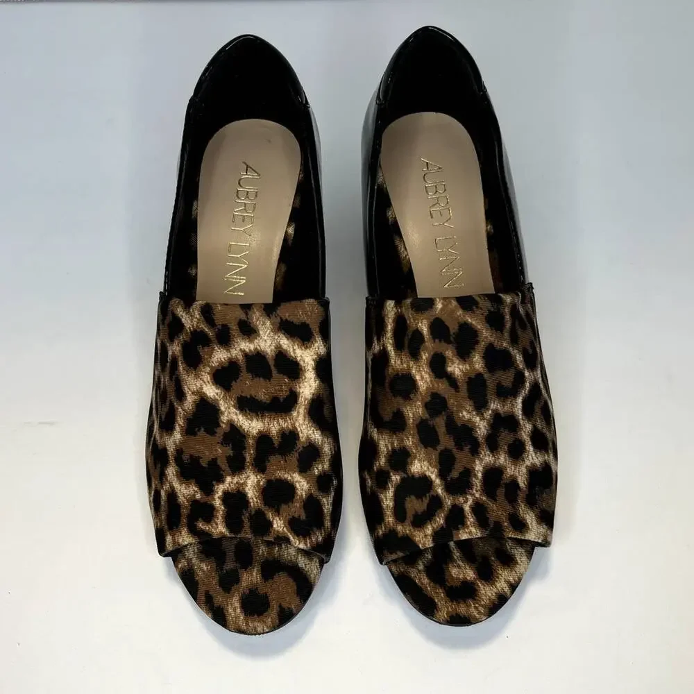 Aubrey Lynn Leopard print wedge open toe sandal, 6m